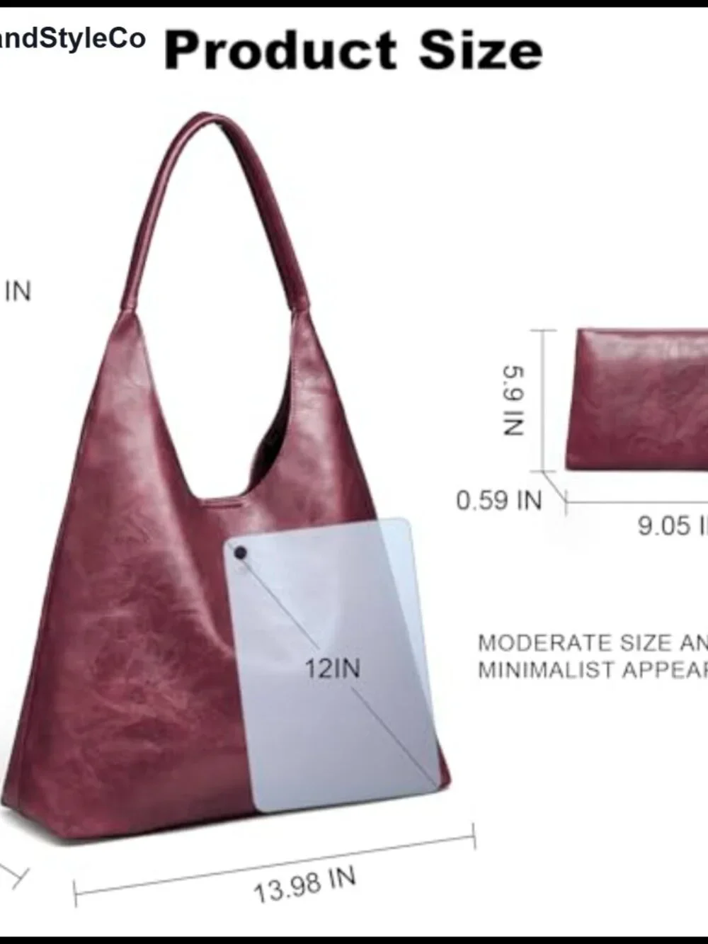 Vegan Leather Slouchy Hobo Shoulder Tote Bag with Makeup Pouch